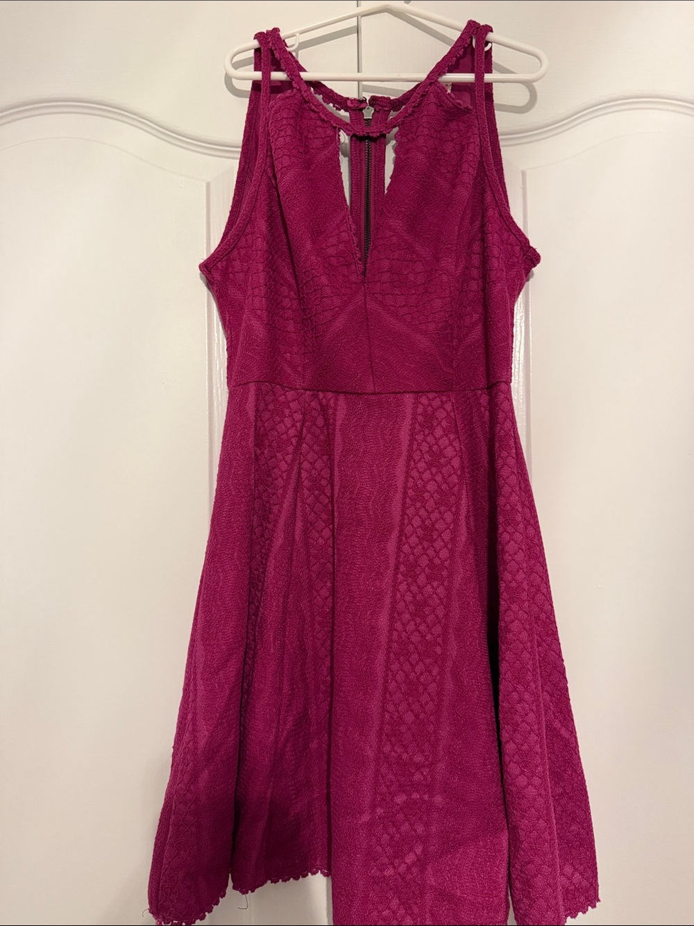 Free People Magenta Missed Connections Textured Skater Mini Dress Size 2